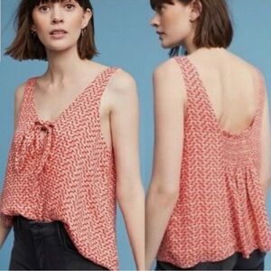 Maeve by Anthropology Multicolor Red Patterned Tie Front Tank Top